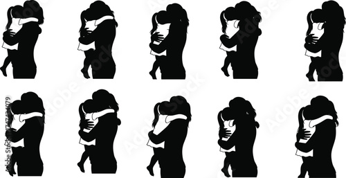 Silhouette of mother hugging daughter with love, family affection, emotional connection, parent and child embrace expressing warmth and careSilhouette of mother hugging daughter with 