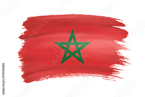 Moroccan flag painted on textured brushstroke, vibrant red and green star symbol, patriotic design for travel or tourism