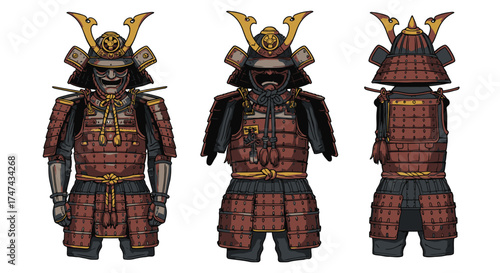 Traditional japanese samurai armor set isolated on white background