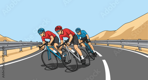Cyclists Racing on Open Road A Display of Speed and Endurance.