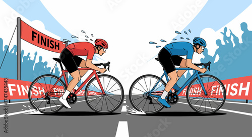 Two Cyclists Racing Towards the Finish Line in a Competitive Event.