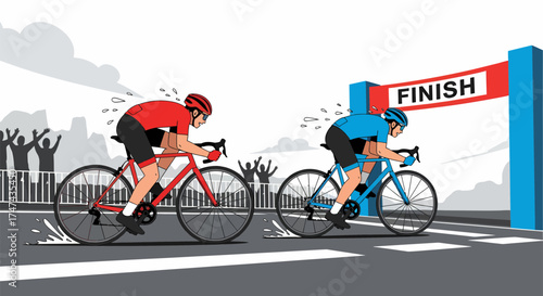 Cyclists Sprinting to Finish Line in Intense Race.