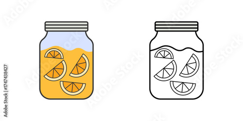 Citrus peel cleaner jar icon with orange peels soaking in liquid. Great for natural cleaning, eco friendly home care, and zero waste household solutions.