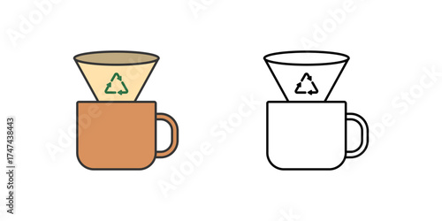 Reusable coffee filter icon with cone-shaped cloth filter over a mug. Ideal for sustainable kitchen, eco friendly brewing, and zero waste coffee lifestyle.