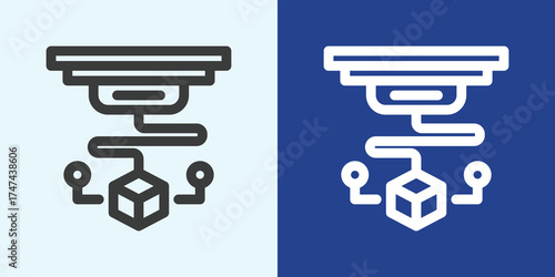 3D Printing Icon Set in Black and White Outline Style