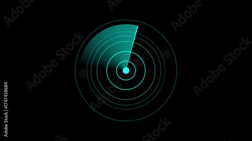 Digital radar HD scanning animation with sonar circle rotating. Technology detection system tracking target points on dark screen. High-tech signal communication concept motion 4K.