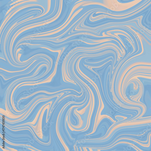 Soothing blue and peach marble abstract with fluid, flowing swirls creating a calm and artistic pastel background. Golden keywords: abstract, marble, pastel, blue, peach.