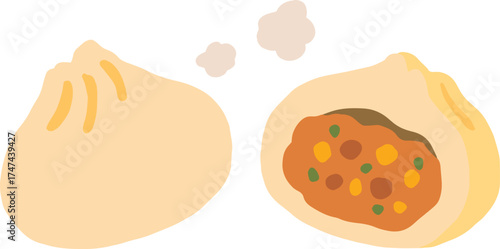 肉まんの手描きベクターイラスト