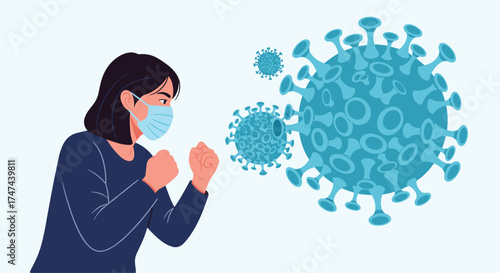 A person in a face mask fights off the coronavirus.