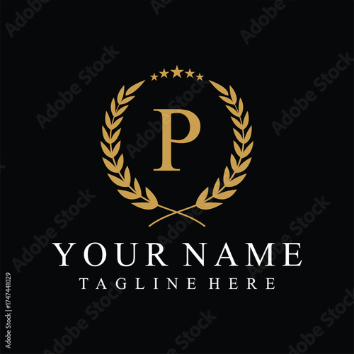 Initial letter P justice legal law firm logo design, leaves and star graphic concept