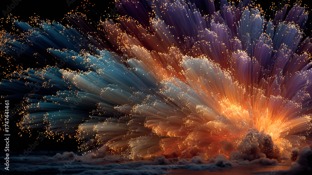 Fototapeta premium Explosion of Colorful Powder in Darkness | Abstract Fireworks Burst Art | Dynamic Color Splash Background 