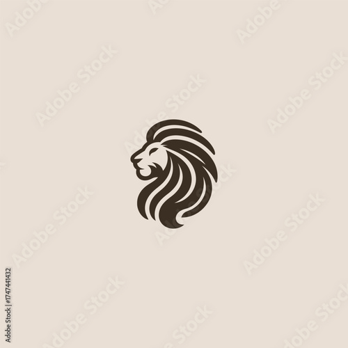 Simple lion head line art bold king animal logo design.