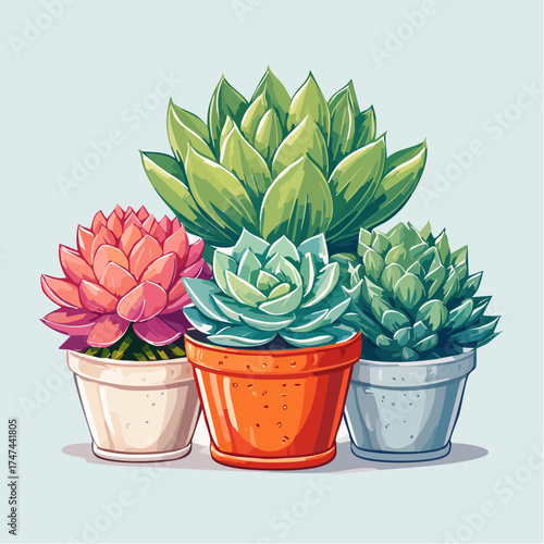 Succulents in pots arrangement for home decor