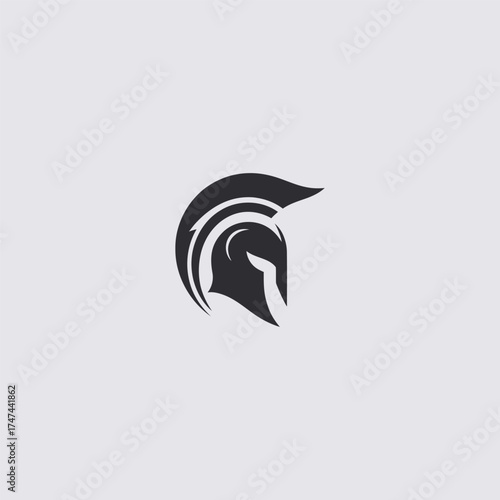 Spartan helmet line art ancient warrior logo design.