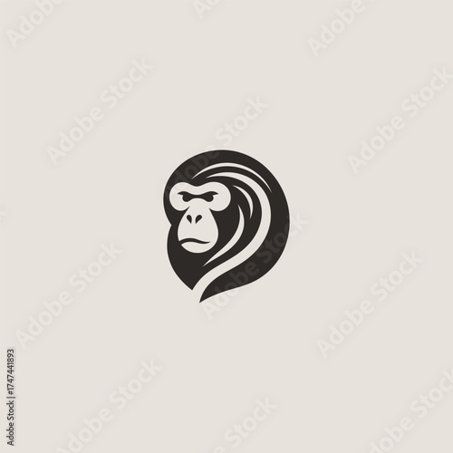 Simple ape head line art strong wild animal logo design.