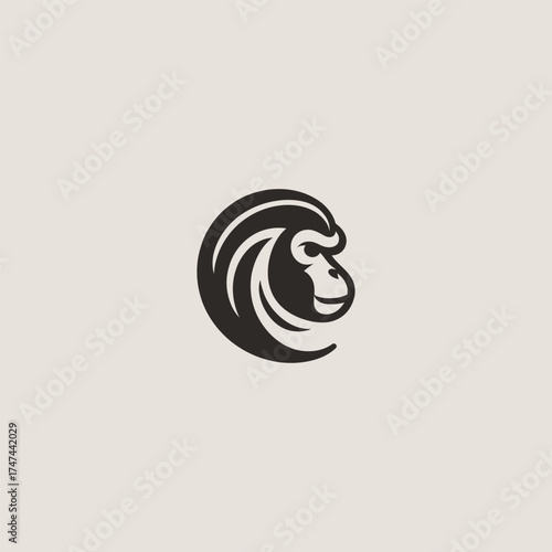 Simple ape head line art strong wild animal logo design.