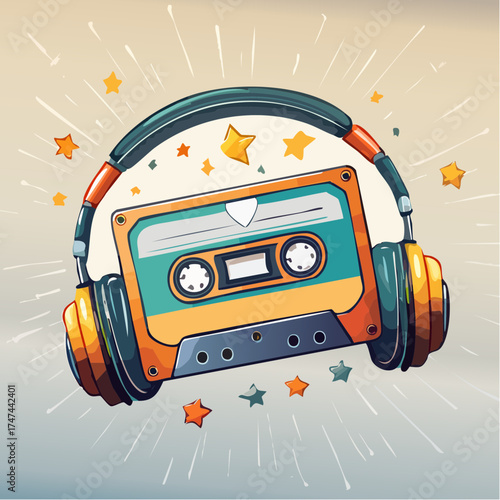 Retro cassette tape with headphones
