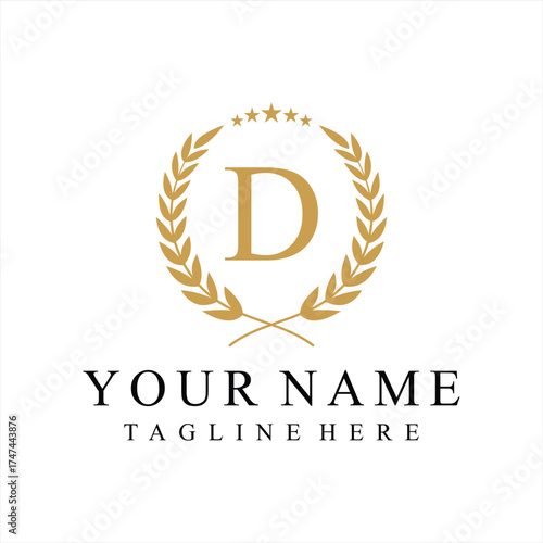 Initial letter D justice legal law firm logo design, leaves and star graphic concept
