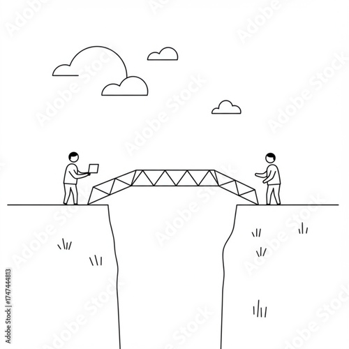 Ilustrasi Konsep Kerjasama Membangun Jembatan – Kolaborasi Tim dan Inovasi Teknologi