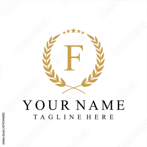 Initial letter F justice legal law firm logo design, leaves and star graphic concept