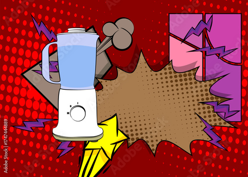 Cartoon Food Blender, comic book juice. Retro vector comics pop art design.