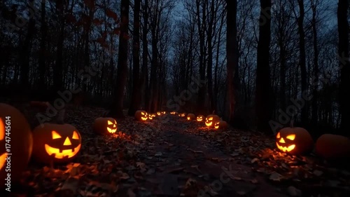 Wallpaper Mural Spooky Halloween Jack o Lanterns Light a Haunted Forest Path at Night Eerie Autumnal Decor Torontodigital.ca