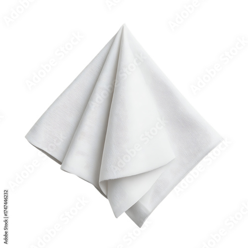 Folded white napkin with textured surface isolated on transparent background