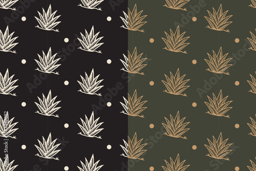 agave desert plant with dot retro illustration pattern on black green background set for western. aloe desert succulent with circle vintage doodle motif wallpaper. arid plant hand drawn vector pattern