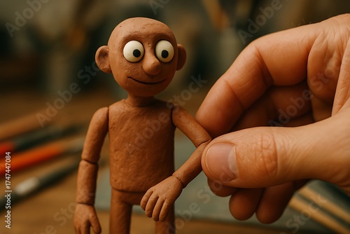 Human Hand Interacting with a Clay Stop Motion Character