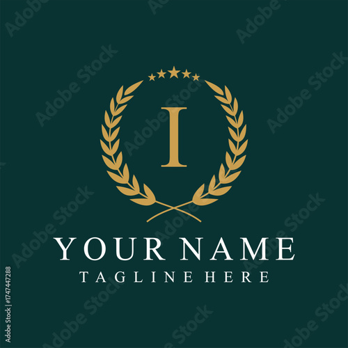 Initial letter I justice legal law firm logo design, leaves and star graphic concept