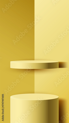 minimal abstract 3d podium stage in yellow background for modern product display mockup luxury showcase clean design presentation studio template branding marketing and advertising