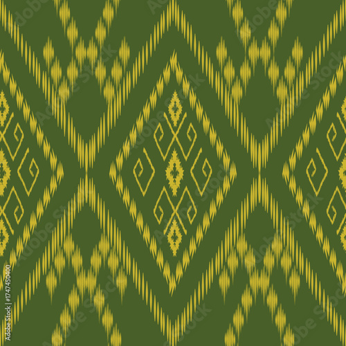 Traditional Thai-inspired textile patterns featuring geometric diamond motifs in vivid colors, symbolizing cultural artistry and elegance, perfect for modern fabric and design applications.
