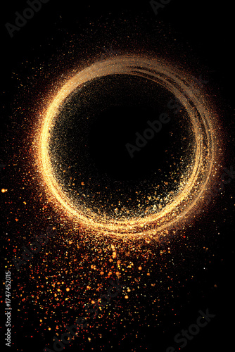 Swirling Vortex of Golden Stardust Creating a Luminous Ring Frame