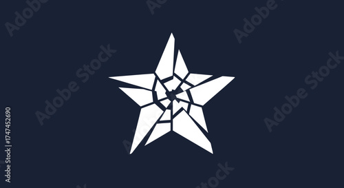 Broken star isolated on dark solid background, symbolizes disruption or failure, usable in posters for creative ideas