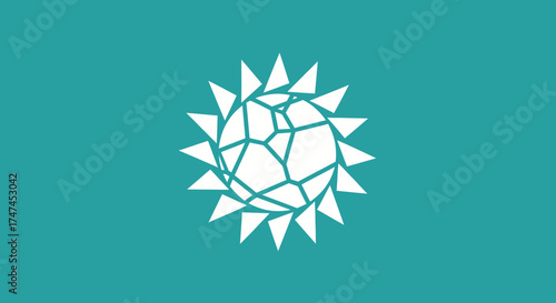 Shattered Sphere Abstract Symbolizing fragmentation on teal. Graphic design element, icon for science, climate or technology uses