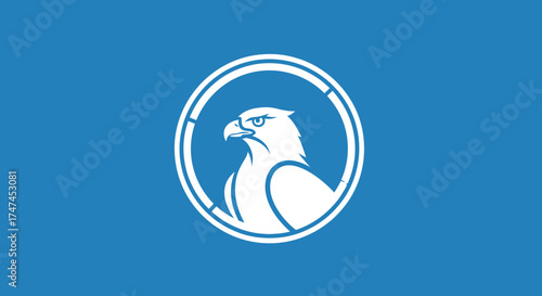 White eagle in circle on solid background. Use as logo or symbol