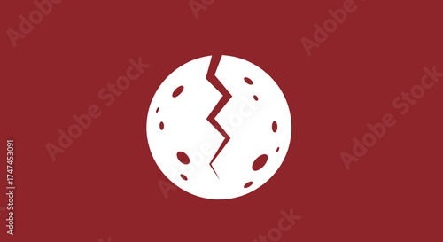 Cracked sphere on red background, possibly an egg shattering, suitable for conceptual messaging on resilience