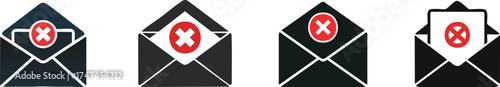 Four black envelopes with red "X" symbols indicate messages that are marked as undeliverable or blocked.