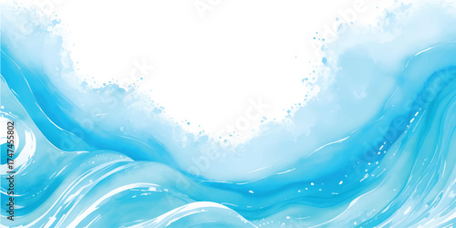 Fresh blue water splashing on a transparent surface with macro bubbles and ripples creates a clean, flowing liquid backdrop