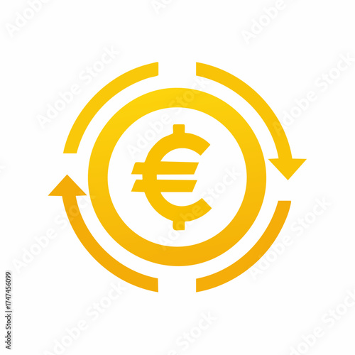 Currency exchange icon Euro symbol surrounded by arrows representing financial transactions and currency conversion