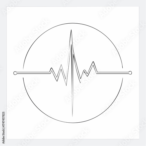 Minimalist heartbeat rhythm in a round frame The life circle pulses