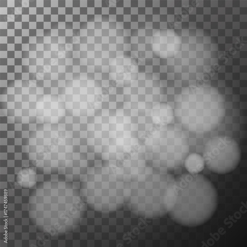 White Bokeh Overlay – Soft Light Circles Transparent Background, Dreamy Bokeh Bubble Texture – White Overlay Vector, Semi-Transparent White Bokeh – Soft Light Circle Overlay