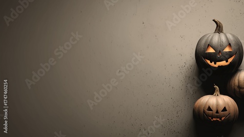 Smoky Charcoal Background with Halloween Pumpkins and Deep Umber Tones