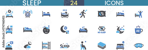 Collection of 24 sleep and rest related icons for user interface design vector