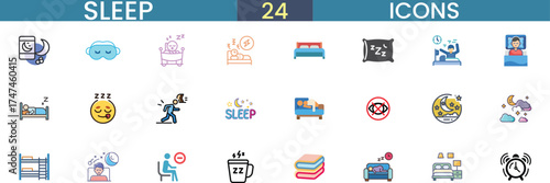 Set of 24 sleep related icons for ui design and mobile applications vector