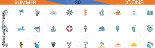 Collection of summer icons for graphic design and web projects vector