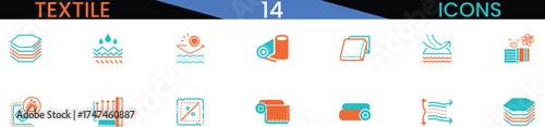 Set of textile industry icons representing various fabric and design elements vector