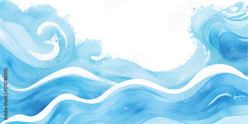 Abstract blue water background with flowing curve and wave pattern design