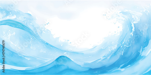 Abstract artistic vector illustration of light blue sea water waves motion background