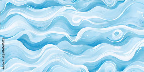 Abstract blue waves form a seamless vector pattern suitable for a water texture wallpaper design
